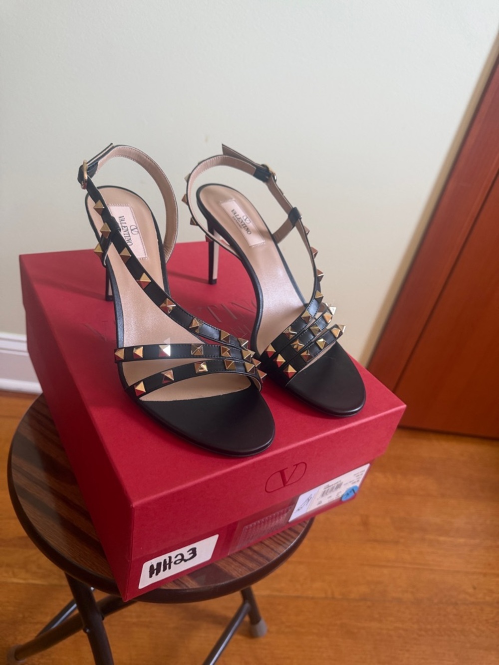 Valentino Garavani Black Leather Rockstud Slingback Heels